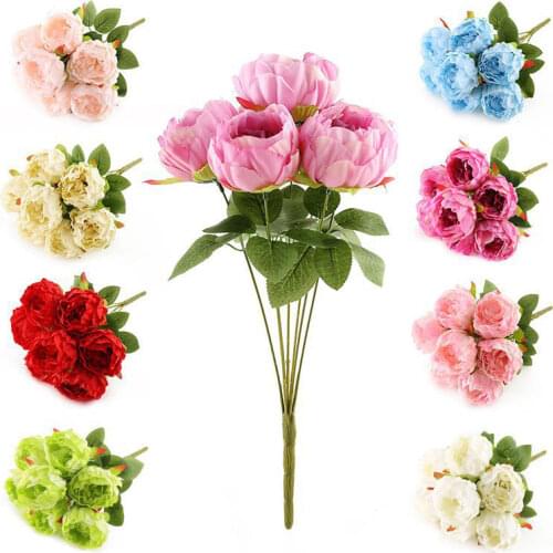 7 Heads Silk Artificial Flower Home Garden Decor Fake Simulation Peony Flowers Wedding Wreath Bride Flower Bouquet