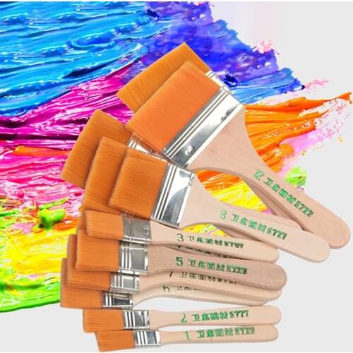 12pcs / Set Paint Brushes Flat wood Nylon Hair Wooden Penholder Oil Painting Brush Barbecue Brush Paint Brushes Art Supplies