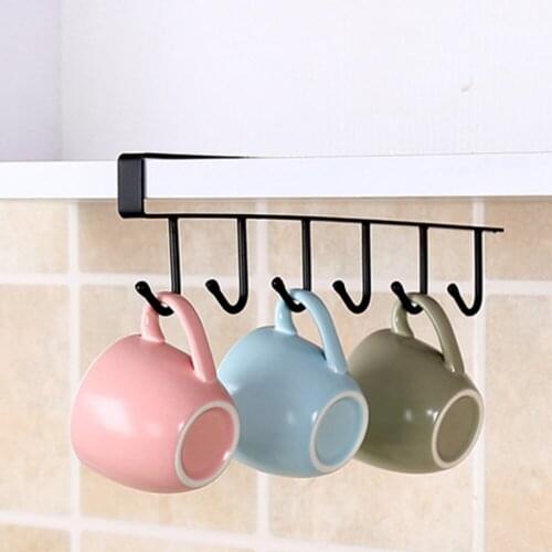 Wrought Iron Kitchen Cabinet Hook Wardrobe Seamless Nail-Free Storage Rack Multi-Function Row Hook 6 Hook Finishing