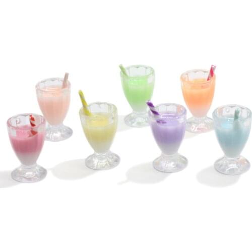 Colorful Dollhouse Miniature 3D Resin Rainbow Milk Tea Juice Cup Plays Resin Craft Charms For Diy Craft Making