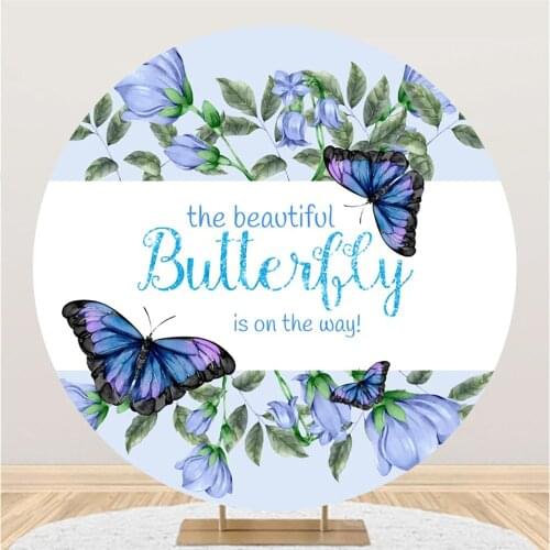 NAM Cartoon Blue Flower Butterfly Round Backgrounds Photography Baby Welcome Birthday Photo Backdrops Child Party Photozone
