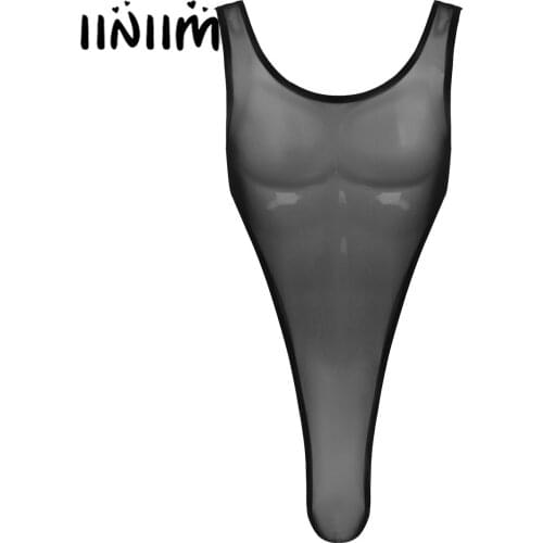 Mens Tank Wrestling Singlet Bodysuit See Through Sheer Mesh Lingerie Deep U Neck Sleeveless One-piece High Cut Leotard Jumpsuit