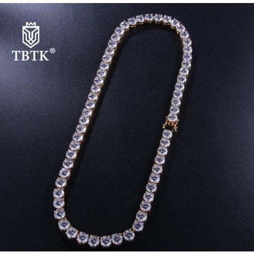 TBTK Fashion 8mm Width Gold Color Clear Iced Out Cuban Link Chain Male Copper Luxury Jewelry Man Long Necklaces 2019 Trendy