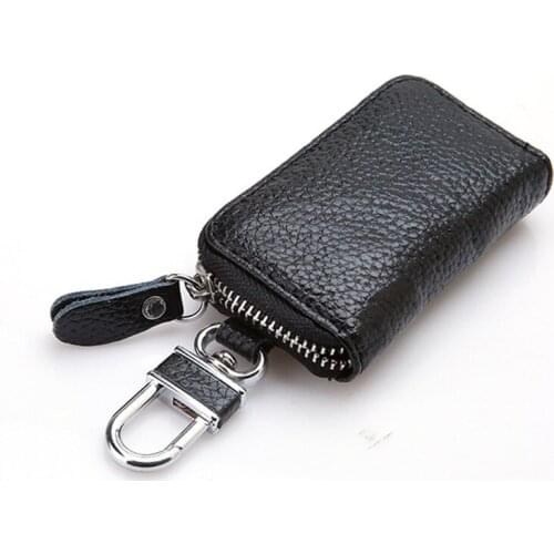 Men Leather Keychain Women Key Holder Organizer Pouch Cow Split Car Key Bag Wallet Housekeeper Key Case Mini Pouch