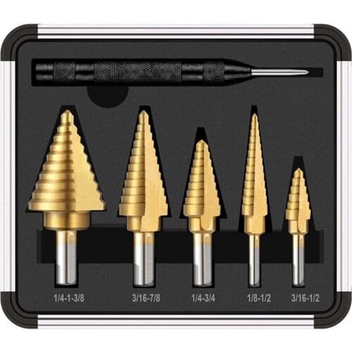 6pcs Drill Bits Set Titanium Hss Cobalt Step Drill Bit Mperial High Speed Steel Metal Hole Drilling with Center Punch Drill Bit