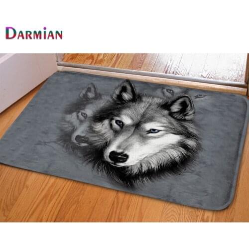 Funny Front Entrance Door Carpet 3D Animals Wolf Dog Husky Floor Carpets for Living Room Bedroom Non-Slip Kitchen Mats