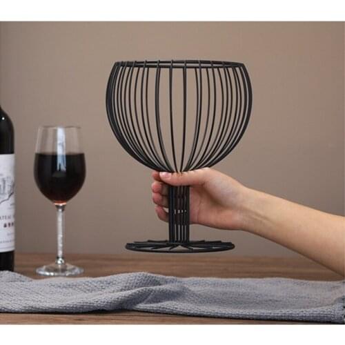 New Wrought Iron Snack Storage Basket Wine Glasses Shape Dessert Fruit Basket SCI88
