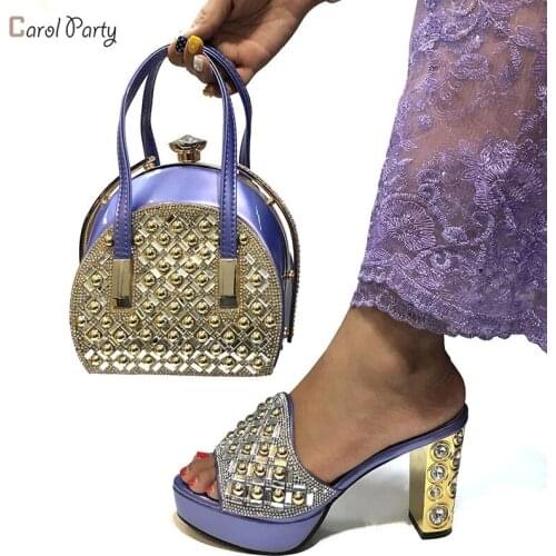 New Violet Color Italian design High Heels Matching Shoes and Bag Set for Nigerian Party Italian Shoes and Bag Set for Women