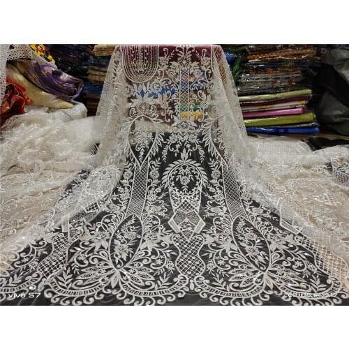 Latest 2021 High Quality African Nigerian Tulle Lace Fabric With Sequins Embroidery Sewing Guipure Organza Prom Dresses 5yards