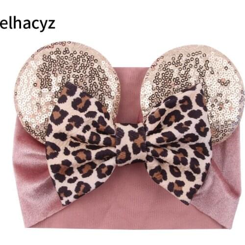 1PC Cute 5'' Hair Bow Turban Kids Glitter Mouse Ears Velvet Headband For Girls Party Baby Trendy Headwear Kids Hair Accessories