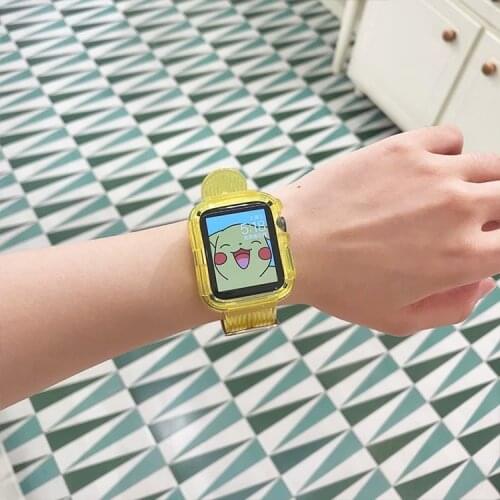 Rubber Case+Strap for iWatch Band 42mm 44mm SE 6 Transparent Protector for Apple Watch 5 4 3 2 1 Rainbow Wristband 38mm 40mm