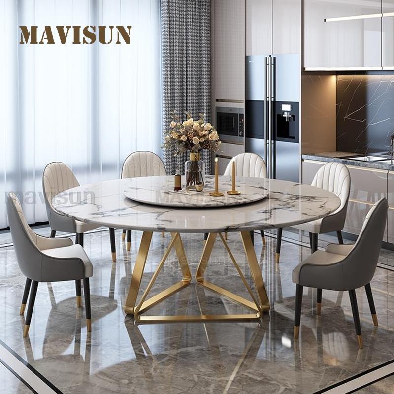 New Customized Light Luxury Marble Dining Table With Turntable Nordic loft Creative Round Dining Table Set Kitchen Furniture