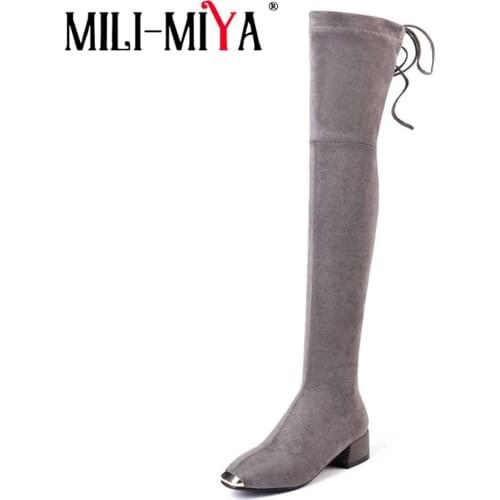 MILI-MIYA Kid Suede Over-The-Knee Women Boots Autumn Early Winter Stretch Genuine Leather Round Toe Solid Handmade For Females