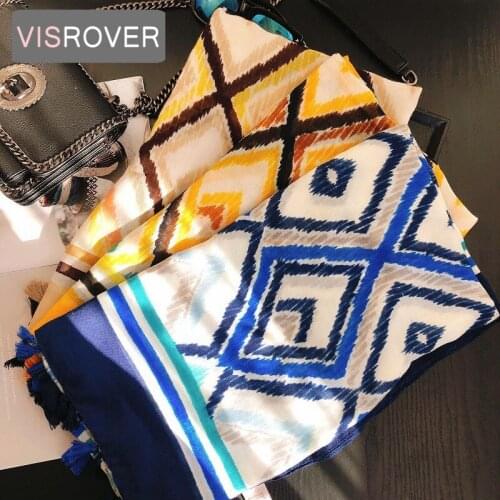 VISROVER 2020 fashion yellow geometric printing viscose scarf woman Wrap blue Spring Shawl Beach Neck Pashmina Muslim Hijab gift
