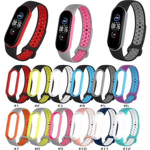Silicone belt watchband For Xiaomi Mi Band 5 / 6 smartwatch strap Sport Double color Bracelet Replacement TPU Fashion wristband