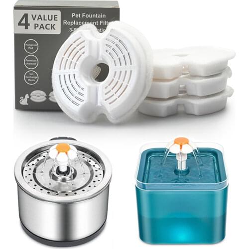 Water Fountain Carbon Replacement Filters and Foams for 304 Stainless Steel Cat Drinking Fountain 4 Packs Filters Pet Supplies