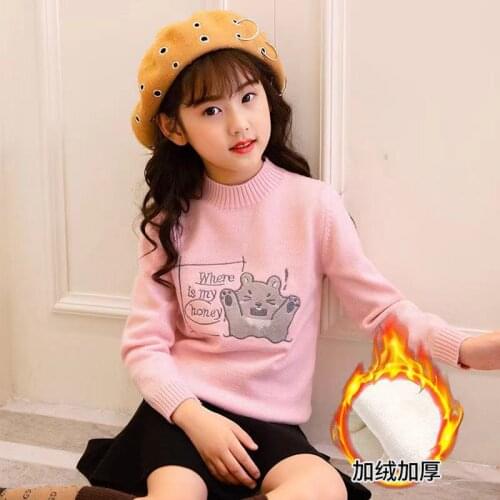 Girls Sweater Kids Coat Outwear 2021 Cartoon Plus Velvet Thicken Warm Winter Autumn Knitting Tops Cotton Pullover Childrens Clo