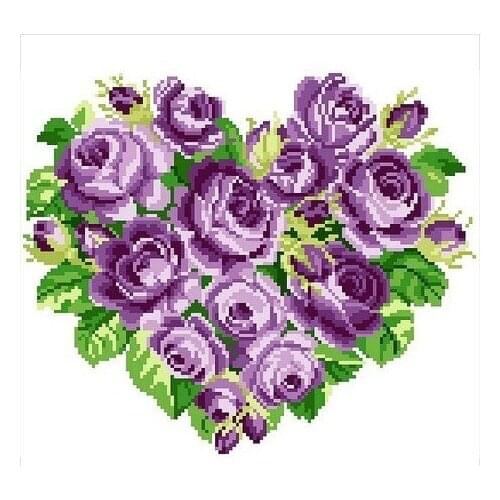 Embroidery Package Hot Sell Best Quality Cross Stitch Kits Love Heart Purple Rose Flower Free Shipping