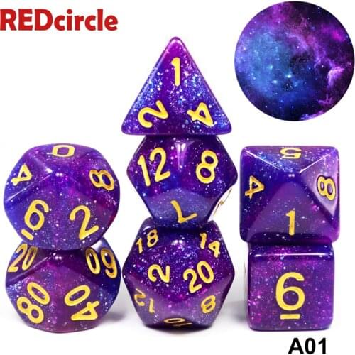 Top Quality Universe Galaxy Glitter Dice 7Pcs Polyhedral Game Nebula Fun Party Bar Games Hobbies Christmas Gift