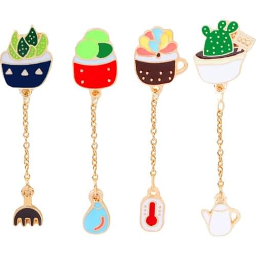 Lovely Green Cactus Bonsai Plants Enamel Brooch Pin Up Jewelry For Women Suit Hats Clips Corsages Bijoux Brooch