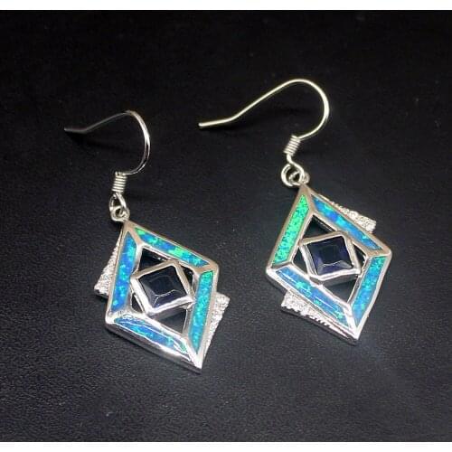 Hermosa Blue Opal Sapphire Fashion Prom Genuine 925 Silver Dangle Drop Hook Earrings Jewelry Gifts for Women Girls 20214304