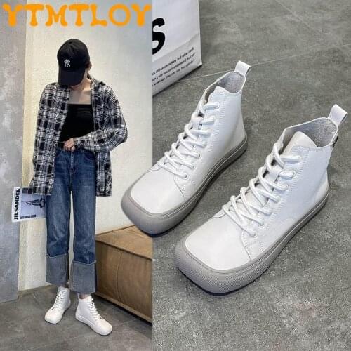 Ladies Martin Fashion High-top Off-white Thick-soled Womens Shoes Spring And Autumn Non-slip Little Fairy Fitness Shoes
