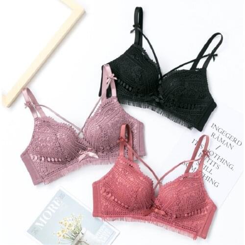 Womens Push Up Bra Sexy Triangle Brassiere Wire Free Lace Bra Bralette Lingerie Small Breast Adjusts Female Underwear A B Cup
