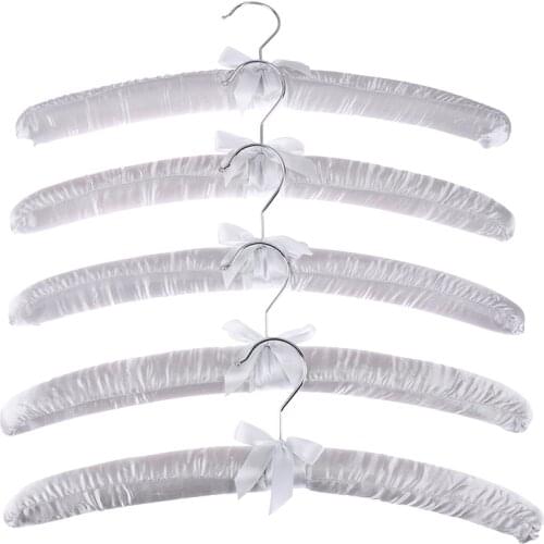 5 X White Gray Satin Padded Clothes Hook Hanger