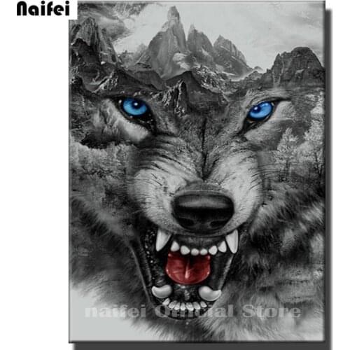 Diamond Embroidery Abstract Animals Black White Angry Wolf 5d DIY Full Diamond Painting Mosaic Rhinestones Nordic Art home Decor