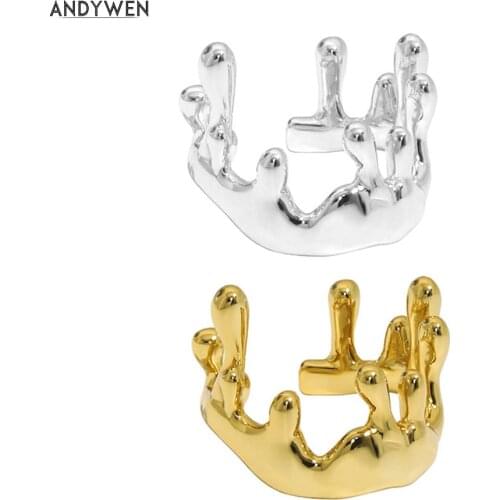 ANDYWEN 100% 925 Sterling Silver Gold Pure Queen Open Bangle Resizable Rings Adjustable Women Fashion Jewelry Fine Party Jewels