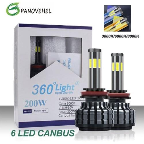 2PCS Car Light 200W 26000LM 6 Side H8 H3 H7 H9 9006/HB4 9005/HB3 H4 H11 H1 H13 Led Headlight Bulb Super Bright Car Light 12V