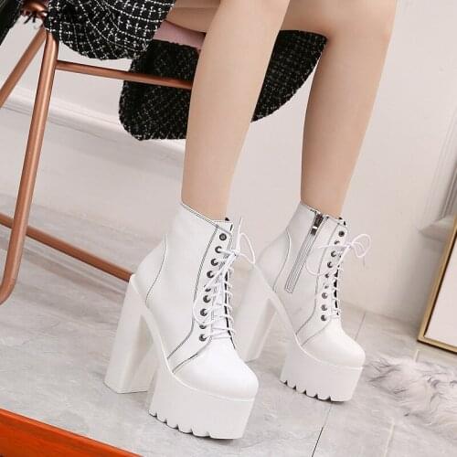 2020 Autumn Super High Heels Platform 15Cm Thick Bottom Ankle Boots Nightclub Show Party Lace-Up Short Boots Casual Roman Shoes
