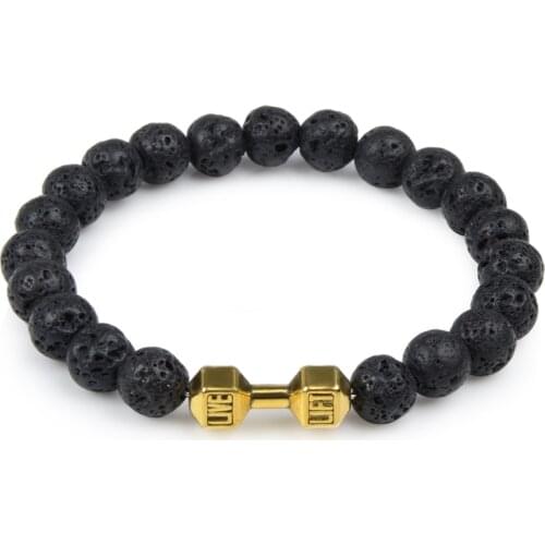Barbell Beads Bracelets 8MM Volcanics Tiger Eye Natural Stone Classic Elastic Rope Energy Healing For Women Men