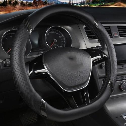 D Shape Steering Wheel Cover PU Leather + Carbon Fibre for Geely Atlas Emgrand EC7 Coolray VW Golf 7 Hyundai Santa fe 2014-2020