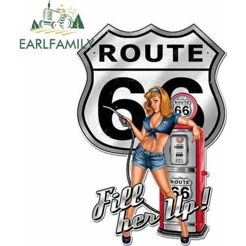 EARLFAMILY 13cm x 8.8cm For Route 66 Sexy Girls Bumper Decal Beautify Car Stickers Waterproof For Air Conditioner Refrigerator