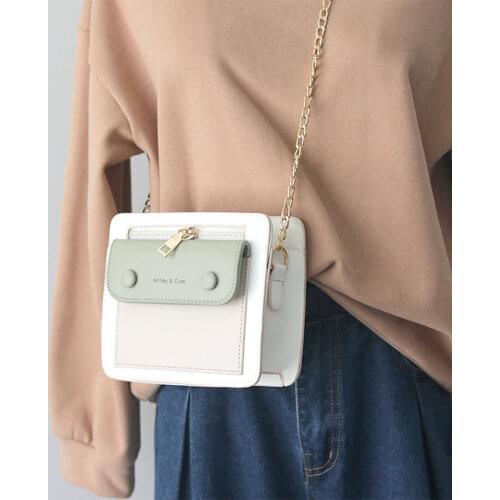 Korean Mini Square Bag Women 2021 Spring New Bag Color Stitching Wild Shoulder Bag Student Mobile Phone Bag crossbody bags