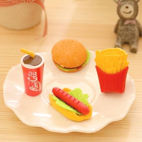 1pc Creative Fast Food Burger Hot Dog Chips Eraser Students Eraser Stationery Supplies Wholesale