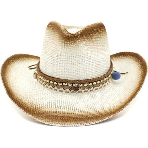 2019 Summer Western Cowboy Hats Brown Spray Painted Paper Straw Jazz Hat Unisex Wide Brim Sunshade Cap Sunhat for Men Women