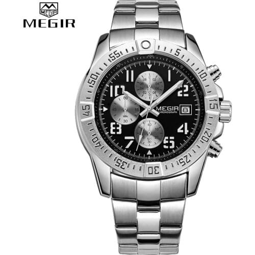 MEGIR Business Men Watch Men Sports Army Military Quartz Watches Relogio Masculino New Stainless Steel Luxury Brand Chronograph