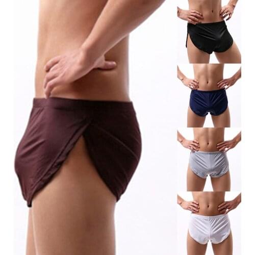 Mens Boxer Briefs Panties Underwear Soft Breathable Sexy Side Split Shorts Trunk