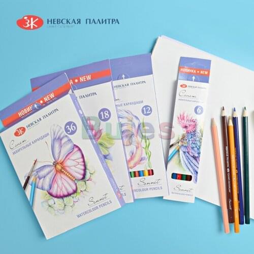 WHITE NIGHTS Watercolor Pencil Set 6 12 18 24 36 Colors Artist Extra-Fine RUSSIA,High-quality saturated pigments