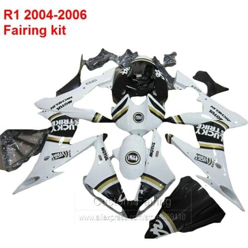 Custom Fairing kit For YAMAHA YZF R1 04 - 05 ( LUCKY decal + white ) 2004 2005 2006 Injection fairings SZ94