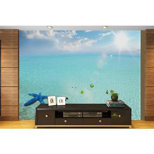 Custom wallpaper mural beach blue sky white cloud island sunlight seascape background wall home mural 3d wallpaper