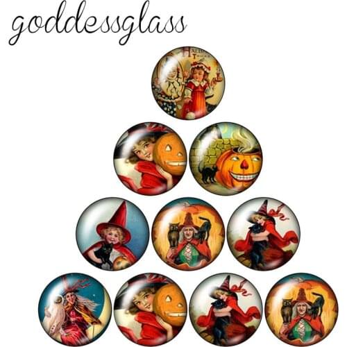 New pumpkin Cats Witch Halloween 10pcs 12mm/18mm/20mm/25mm Round photo glass cabochon demo flat back Making findings