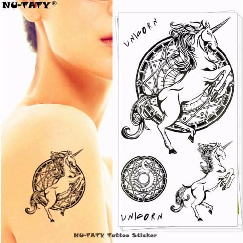 Nu-TATY Unicorn Pegasus Horse Temporary Tattoo Body Art Arm Flash Tattoo Stickers 17*10cm Waterproof Fake Henna Painless Tattoo