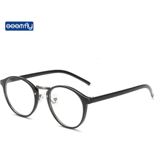 Seemfly Ultralight Small Round Glasses Frame Students Anti-Blue Light Flat Lens Spectacle Frame Classic Eyewear Computer Goggles