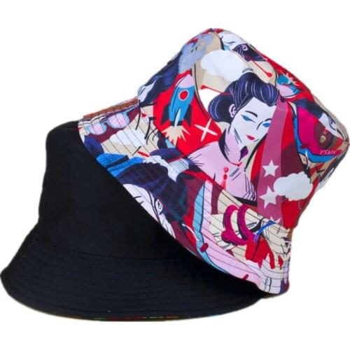 Cotton Cartoons Print Bucket Hat Fisherman Hat Outdoor Travel Hat Sun Cap Hats for Men and Women 378