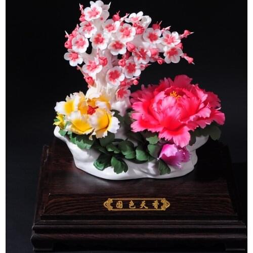 Peony flower art decoration business gifts housewarming Home Furnishing Dehua ceramic collection