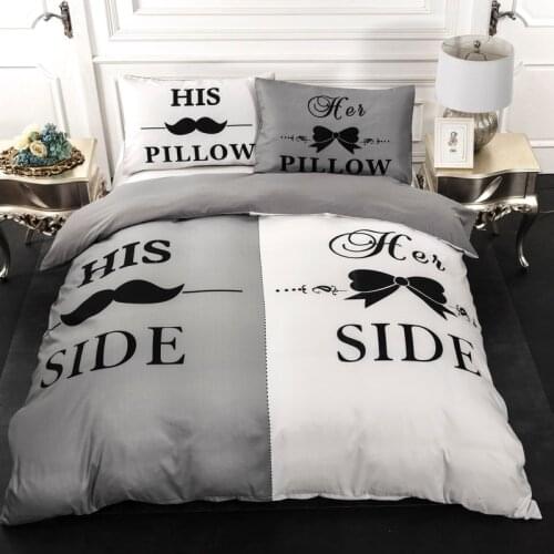 Duvet Cover Her side his side grey white bedding set single twin full queen king size polyster bedlinen dropship