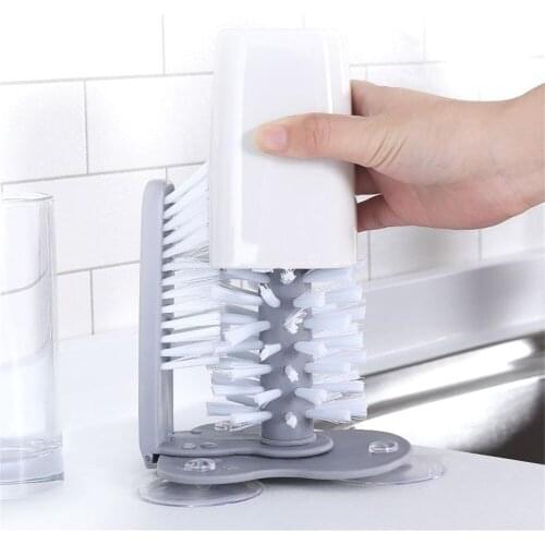 Suction Wall Lazy Cup Brush Dishwashing 2 In 1 Kitchen Office Home Brush Glassware Clean Brush Rotating Cup Scrubber